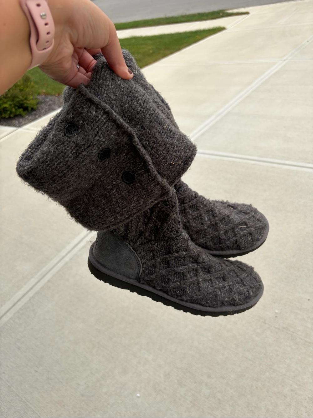 UGG Charcoal Knit Button Fold-Over Boot